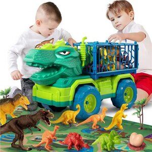 Dinosaur Truck Toys for Kids 3-5 Years, Transport Car Truck with 8 Dino Figures